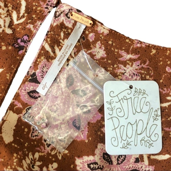 NWT - FREE People Women’s Lux Brown Pink Floral Long Sleeve Ruffle Jumpsuit - Picture 4 of 12
